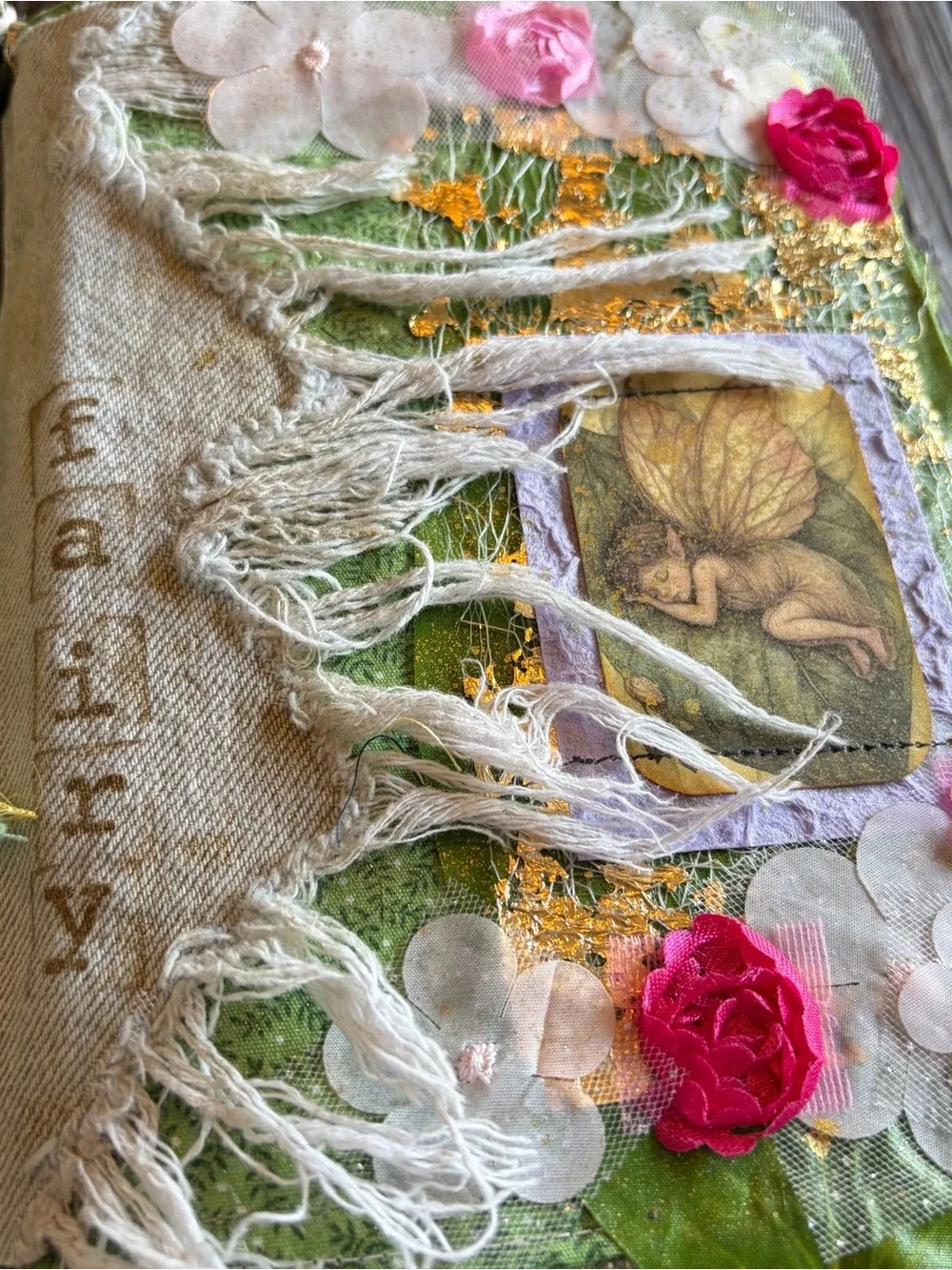 Fairy Junk Journal Gold Floral Denim Boho Grungy Decorated 3 Sig Softcover